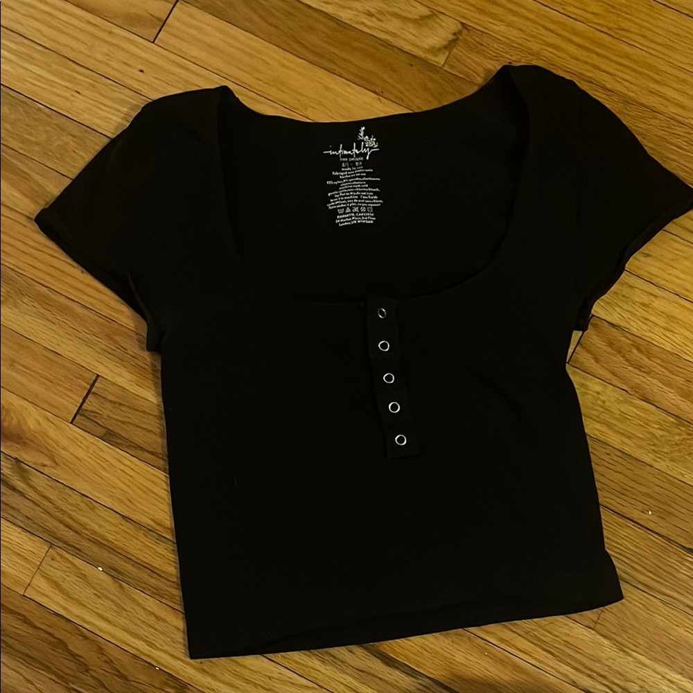 Free People Black Buttoned Women's Top